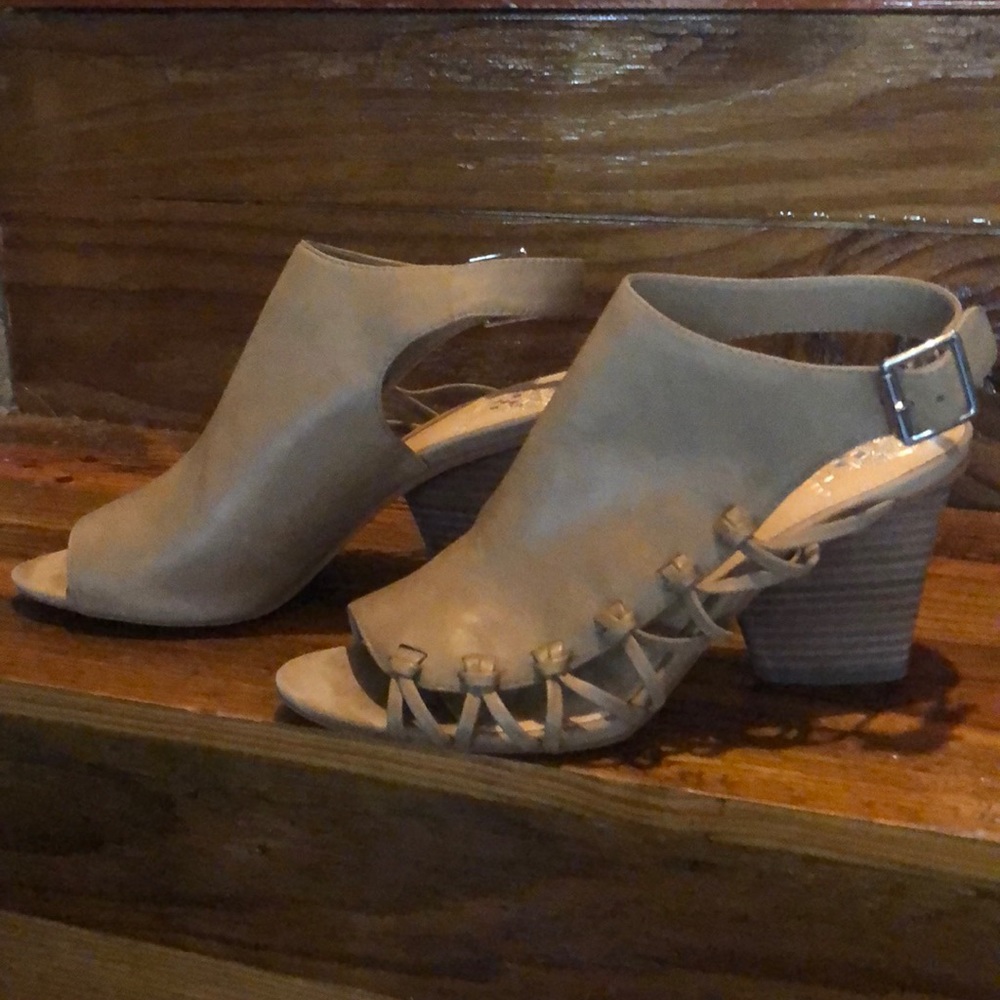 Vince Camuto open toe laced side block heels